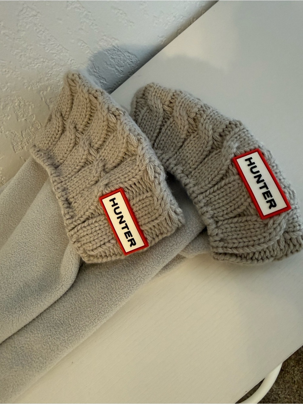 Hunter Unisex Greige Original Tall Cable Knit Cuff Welly Socks Size Large - Picture 2 of 3